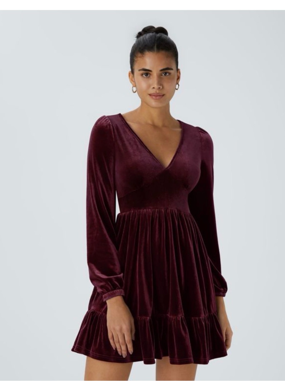 HALARA Burgundy Velvet Long-Sleeve V-Neck Dress NWOT